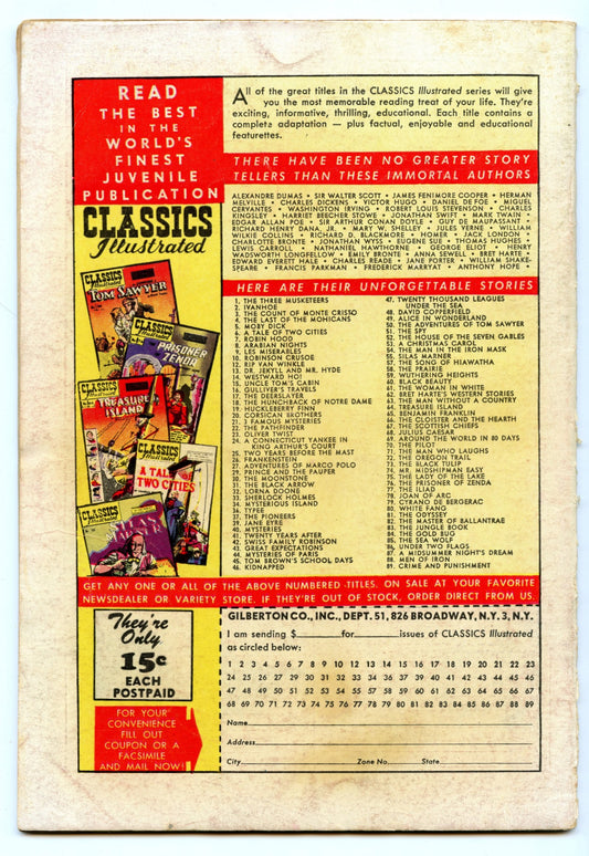 Classics Illustrated 89 (Original) (Nov 1951) VG- (3.5)