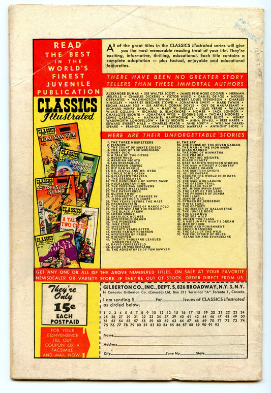 Classics Illustrated 92 (Original) (Feb 1952) VG (4.0)