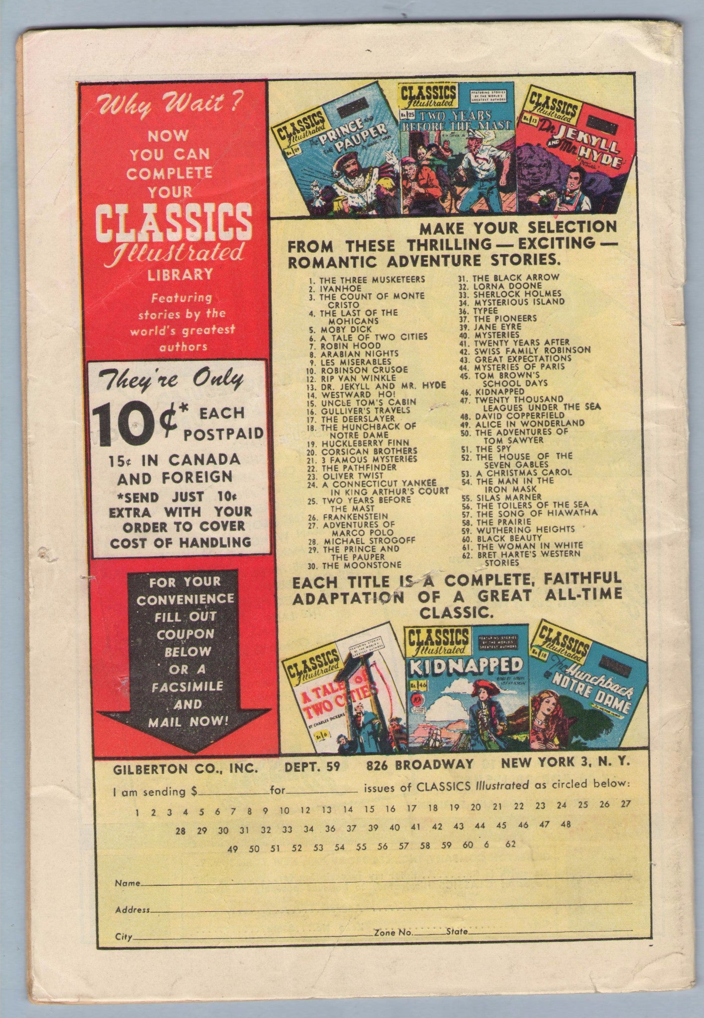 Classics Illustrated 62 (Original) (Aug 1949) VG+ (4.5)